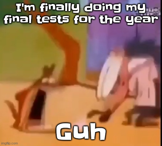 Guh | I'm finally doing my final tests for the year; Guh | image tagged in egg | made w/ Imgflip meme maker