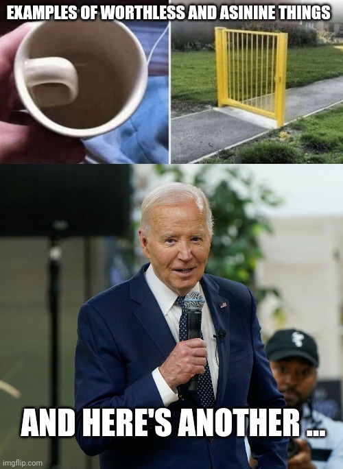 Joe biden | EXAMPLES OF WORTHLESS AND ASININE THINGS; AND HERE'S ANOTHER ... | image tagged in joe biden | made w/ Imgflip meme maker