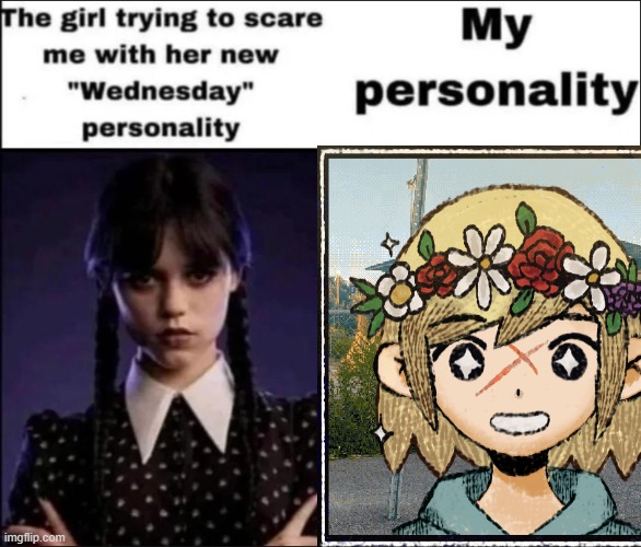 i will not stop showing this adorable blondie cuz i love him | image tagged in the girl trying to scare me with her new wednesday personality | made w/ Imgflip meme maker