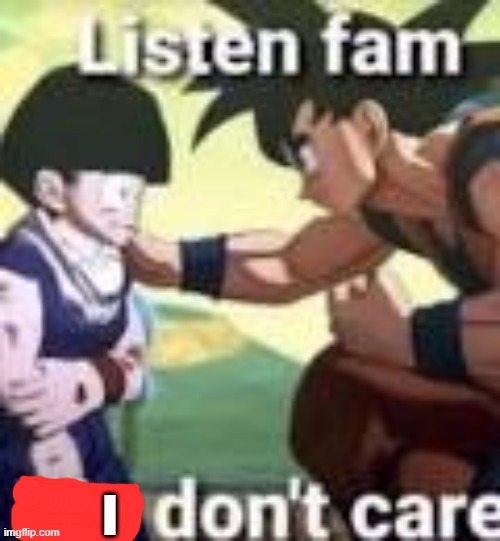 Listen fam we dont care | I | image tagged in listen fam we dont care | made w/ Imgflip meme maker
