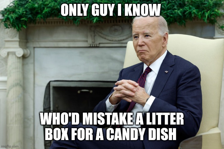 Joe biden | ONLY GUY I KNOW; WHO'D MISTAKE A LITTER BOX FOR A CANDY DISH | image tagged in litter box | made w/ Imgflip meme maker