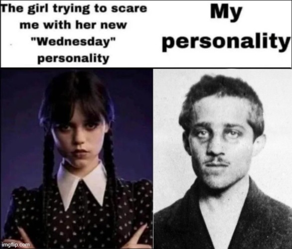 The girl trying to scare me with her new Wednesday personality | image tagged in the girl trying to scare me with her new wednesday personality | made w/ Imgflip meme maker