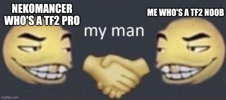 He legit gives me tips abt weapons. What a gigachad | ME WHO'S A TF2 NOOB; NEKOMANCER WHO'S A TF2 PRO | image tagged in my man | made w/ Imgflip meme maker