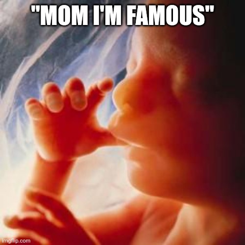 Fetus | "MOM I'M FAMOUS" | image tagged in fetus | made w/ Imgflip meme maker