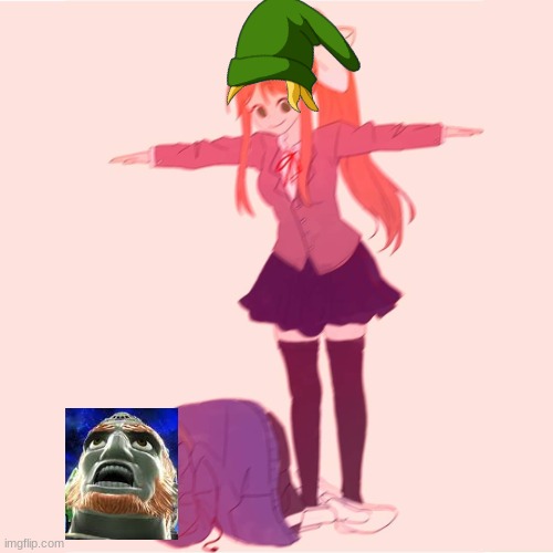 Monika t-posing on Sans | image tagged in monika t-posing on sans,legend of zelda,doki doki literature club,link | made w/ Imgflip meme maker