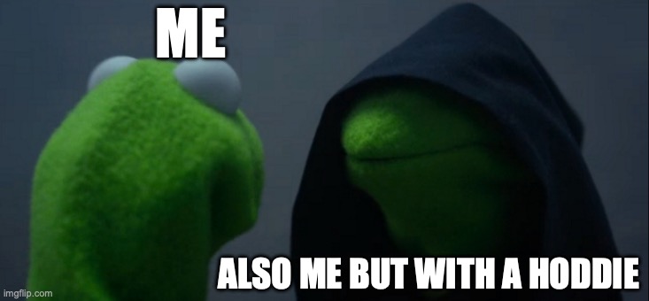 Evil Kermit | ME; ALSO ME BUT WITH A HODDIE | image tagged in memes,evil kermit | made w/ Imgflip meme maker