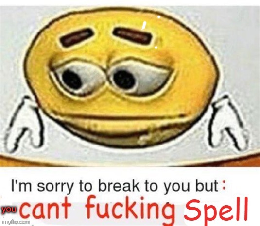 I'm sorry to break it to you but I can't spell | you | image tagged in i'm sorry to break it to you but i can't spell | made w/ Imgflip meme maker