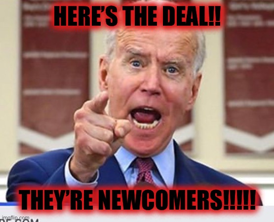 Joe Biden no malarkey | HERE’S THE DEAL!! THEY’RE NEWCOMERS!!!!! | image tagged in joe biden no malarkey | made w/ Imgflip meme maker