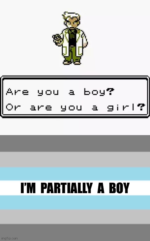 Demiboy Pokémon Trainer | image tagged in prof oak are you a boy or a girl,demiboy,lgbtq,pokemon,professor oak,pokemon trainer | made w/ Imgflip meme maker