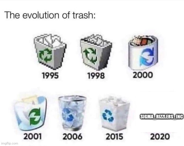 The evolution of trash | SIGMA_RIZZLERS_INC | image tagged in the evolution of trash,anti sigma rizzlers,brainrot | made w/ Imgflip meme maker