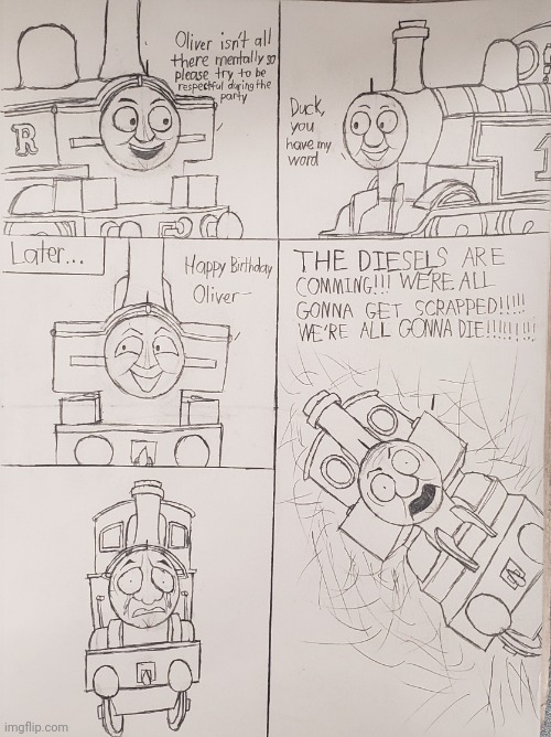 It's Oliver's Birthday! | image tagged in thomas the tank engine,comic,drawing | made w/ Imgflip meme maker