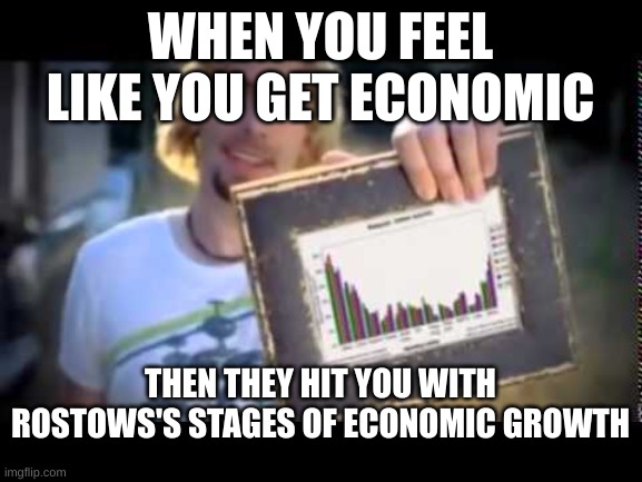 look at this graph | WHEN YOU FEEL LIKE YOU GET ECONOMIC; THEN THEY HIT YOU WITH ROSTOWS'S STAGES OF ECONOMIC GROWTH | image tagged in look at this graph | made w/ Imgflip meme maker