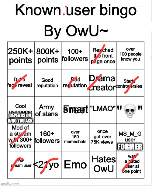 Stupid bingo by owu re-uploaded by Ayden | DEPENDS ON WHO YOU ASK; FORMER | image tagged in stupid bingo by owu re-uploaded by ayden | made w/ Imgflip meme maker