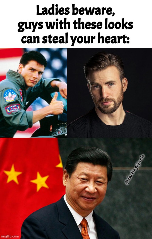 Handsome men | Ladies beware, guys with these looks can steal your heart:; @darking2jarlie | image tagged in tom cruise,chris evans,xi jinping,dark humor,china,communism | made w/ Imgflip meme maker