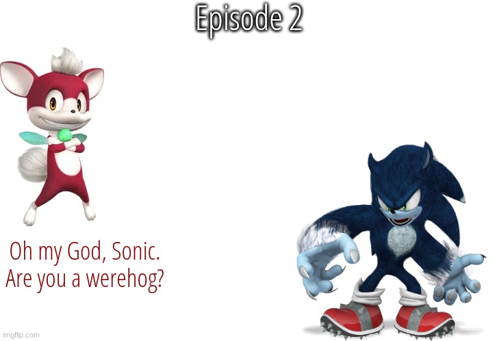 S13 - The Werehog | Episode 2; Oh my God, Sonic. Are you a werehog? | image tagged in blank white template | made w/ Imgflip meme maker