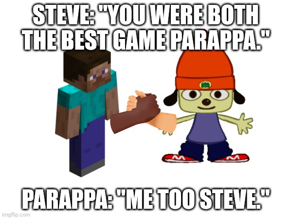 STEVE: "YOU WERE BOTH THE BEST GAME PARAPPA." PARAPPA: "ME TOO STEVE." | made w/ Imgflip meme maker