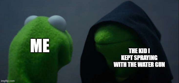 another random meme for an assignment | THE KID I KEPT SPRAYING WITH THE WATER GUN; ME | image tagged in memes,evil kermit | made w/ Imgflip meme maker