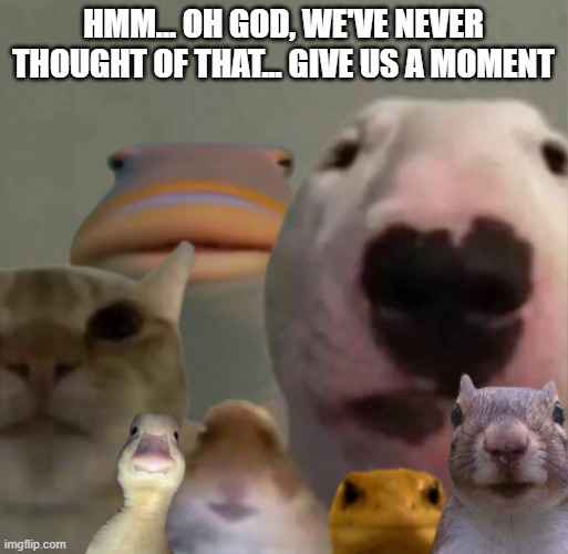 The council remastered | HMM... OH GOD, WE'VE NEVER THOUGHT OF THAT... GIVE US A MOMENT | image tagged in the council remastered | made w/ Imgflip meme maker