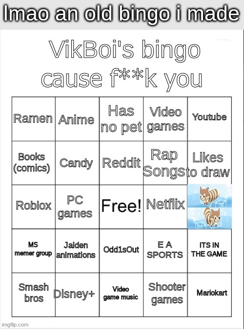 lmao an old bingo i made | made w/ Imgflip meme maker
