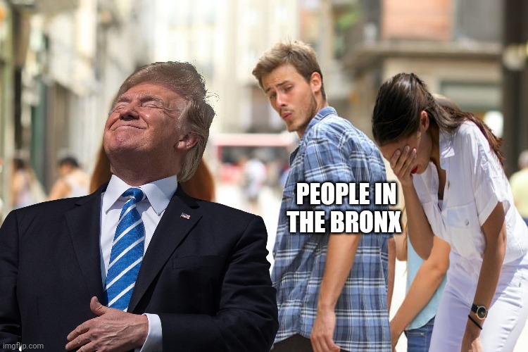Still arguing over the numbers | PEOPLE IN THE BRONX | image tagged in distracted boyfriend,trump,crazy aoc,new york city,make ny great again | made w/ Imgflip meme maker