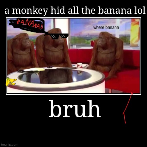 a monkey hid all the banana lol | bruh | image tagged in funny,demotivationals | made w/ Imgflip demotivational maker