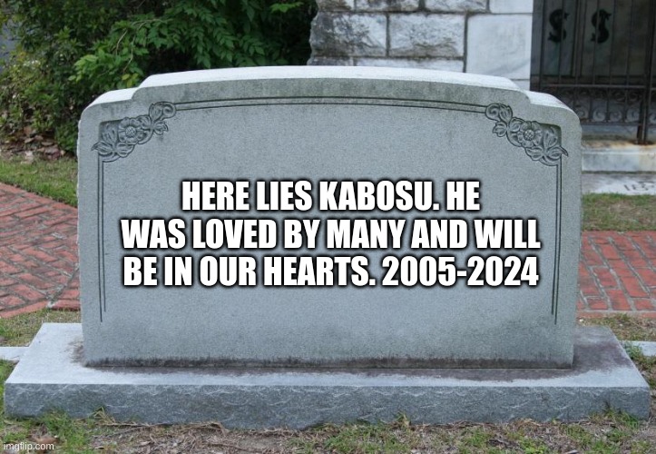 So long, old friend | HERE LIES KABOSU. HE WAS LOVED BY MANY AND WILL BE IN OUR HEARTS. 2005-2024 | image tagged in gravestone | made w/ Imgflip meme maker
