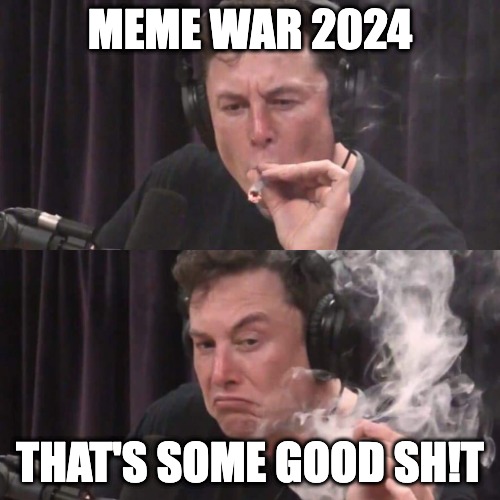 004 - Elon approved | MEME WAR 2024; THAT'S SOME GOOD SH!T | image tagged in elon musk weed | made w/ Imgflip meme maker