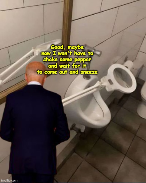 Old Man Shrinkage | Good, maybe now I won't have to shake some pepper and wait for it to come out and sneeze | image tagged in biden urinal meme | made w/ Imgflip meme maker