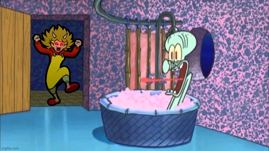 9-Volt's angry mum 5-Volt who dropped by Squidward's house | image tagged in who dropped by squidward's house | made w/ Imgflip meme maker