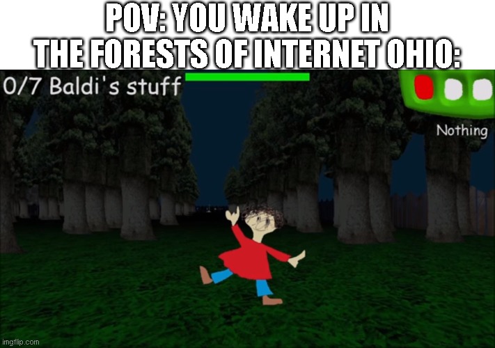 internet ohio | POV: YOU WAKE UP IN THE FORESTS OF INTERNET OHIO: | image tagged in baldi's basics playtime | made w/ Imgflip meme maker