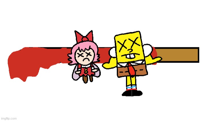 Ribbon & Spongebob is Dead | image tagged in kirby,ribbon,spongebob,gore,fanart | made w/ Imgflip meme maker