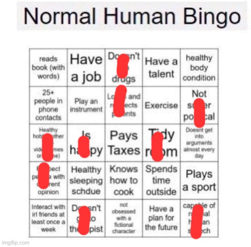 Idk >_< | image tagged in normal human bingo | made w/ Imgflip meme maker