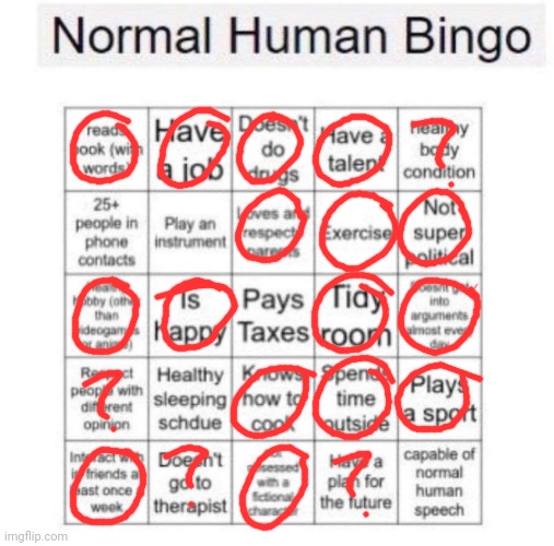 Normal human bingo | image tagged in normal human bingo | made w/ Imgflip meme maker