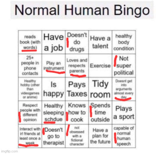 normalcore | image tagged in normal human bingo | made w/ Imgflip meme maker