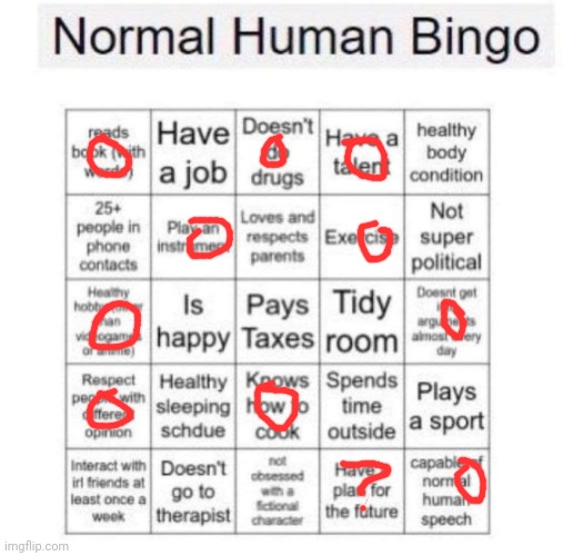 Normal human bingo | image tagged in normal human bingo | made w/ Imgflip meme maker