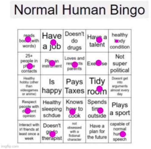 Normal human bingo | image tagged in normal human bingo | made w/ Imgflip meme maker
