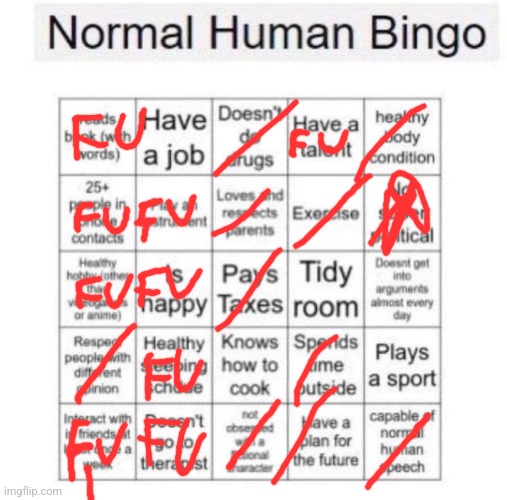 Fu is fuck you I hate this guy | image tagged in normal human bingo | made w/ Imgflip meme maker