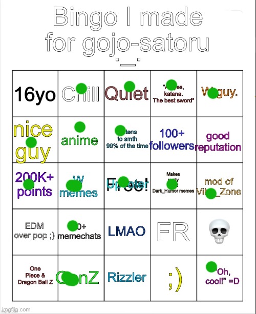 BINGOOOOOOOOO BITCH | image tagged in gojo s bingo reimagined by owu | made w/ Imgflip meme maker