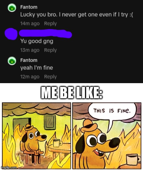 ME BE LIKE: | image tagged in memes,this is fine,neela jolene | made w/ Imgflip meme maker