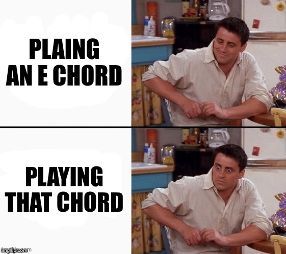 Comprehending Joey | PLAING AN E CHORD PLAYING THAT CHORD | image tagged in comprehending joey | made w/ Imgflip meme maker