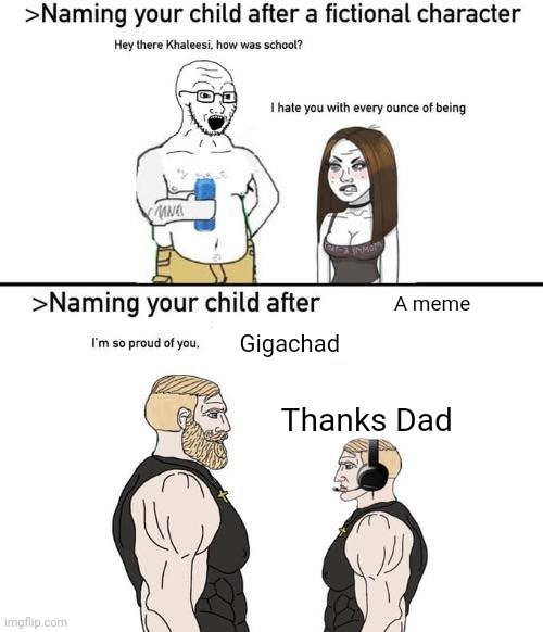 naming your child after x | A meme; Gigachad; Thanks Dad | image tagged in naming your child after x | made w/ Imgflip meme maker