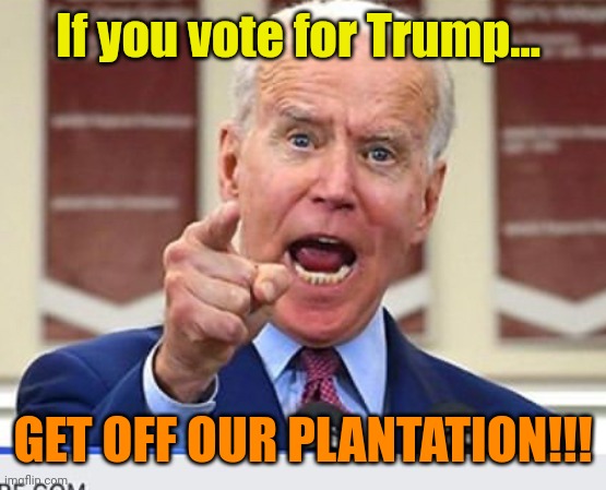 The Great Overseer speaks... | If you vote for Trump... GET OFF OUR PLANTATION!!! | image tagged in joe biden no malarkey | made w/ Imgflip meme maker