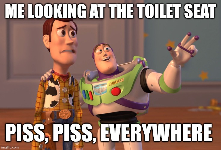 X, X Everywhere Meme | ME LOOKING AT THE TOILET SEAT; PISS, PISS, EVERYWHERE | image tagged in memes,x x everywhere | made w/ Imgflip meme maker