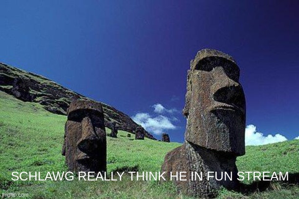 Moai | SCHLAWG REALLY THINK HE IN FUN STREAM | image tagged in moai | made w/ Imgflip meme maker