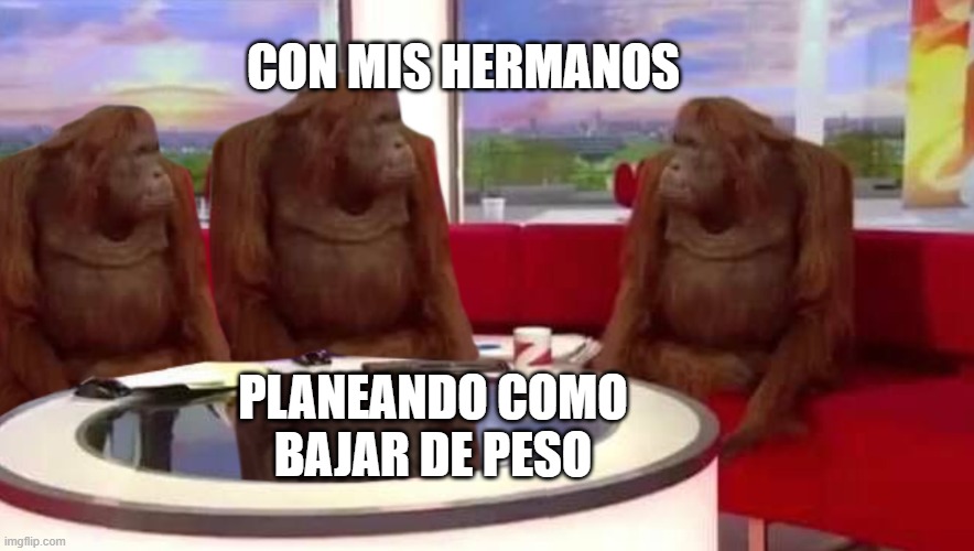 where monkey | CON MIS HERMANOS; PLANEANDO COMO BAJAR DE PESO | image tagged in where monkey | made w/ Imgflip meme maker