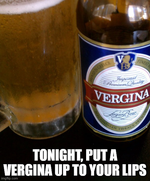 memes by Brad - Put a beer up to your lips - humor | TONIGHT, PUT A VERGINA UP TO YOUR LIPS | image tagged in funny,fun,beer,funny meme,humor,guy beer | made w/ Imgflip meme maker