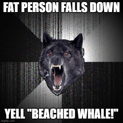 STEWIE GRIFFIN: That'll be $60. | FAT PERSON FALLS DOWN; YELL "BEACHED WHALE!" | image tagged in memes,insanity wolf,overweight,fat shame,troll,so yeah | made w/ Imgflip meme maker