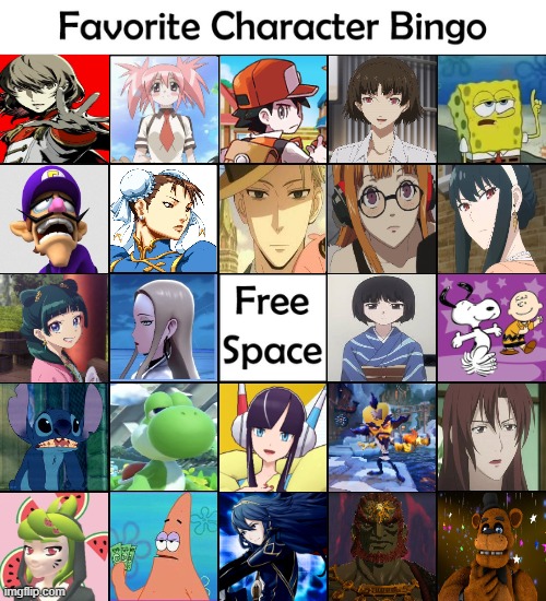 favorite character bingo 4 | image tagged in favorite charecter bingo,videogames,anime,movies,cartoons,pokemon | made w/ Imgflip meme maker