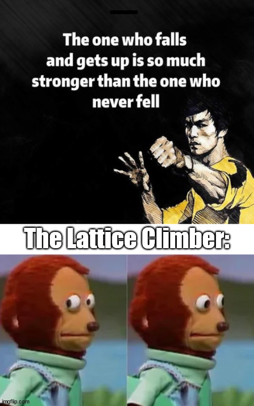 Wise words but not for a climber | The Lattice Climber: | image tagged in look,lattice climbing,meme,sport,bruce lee,random | made w/ Imgflip meme maker