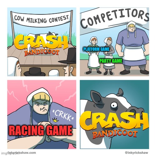 cow milking contest | PLATFORM GAME; PARTY GAME; RACING GAME | image tagged in cow milking contest | made w/ Imgflip meme maker